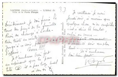 Loches (Indre-et-Loire) — Widok na Hotel de Ville i bramę Picoys — Wydawnictwo Comptoir Général du Fumeur, Tours — Rewers
