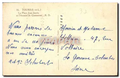Tours — Plac Jean-Jaurès i Aleja Grammont — R. Dorange, wydawca — Rewers