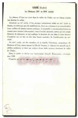 Ussé (Indre) — O Castelo (séculos XV e XVI) — Coleção da Solution Pautaubege, 2a Série — Verso