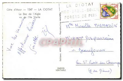 Côte d'Azur — 1247 — LA CIOTAT — The Eagle's Beak Viewed from Green Island — Editions ARIS — Back
