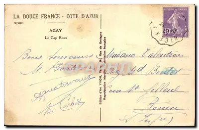 Cap Roux — Agay, Costa Azul — Edição d'Art Yvon — Verso