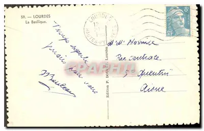 Lourdes — La Basilique — Édition P. Doucet, n°59 — Verso
