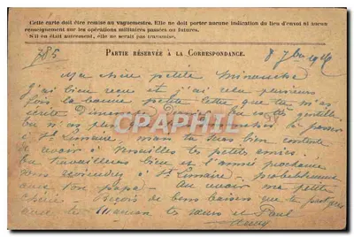 Correspondência das Forças da República — Carta em franquia — Vigny, 12-9-1918 — Verso