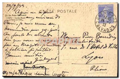 Ogród Królewski i Hotel de Ville — Caen, Calvados — Foto-Wydawca A. Froment — Rewers
