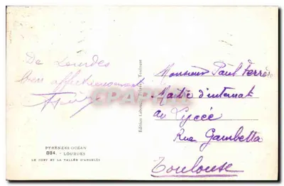 O Forte e a Vale de Argelès — Lourdes — Edição Laboule, Toulouse, n°884 — Verso