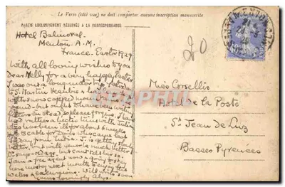 Menton, Most Saint-Louis — Granica Francusko-italijska — wydawca nieznany, n° 954 — Rewers