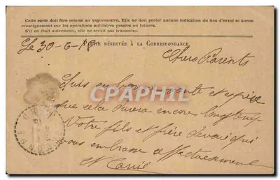 Correspondência das Forças da República — Carta em franquia — Modelo N°1 — Verso