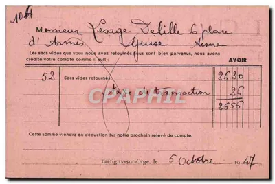 Brétigny-sur-Orge — Società L. Clause — cartolina postale commerciale — Verso