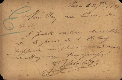 Paris — 22/09/1891 — Carta postal com texto manuscrito