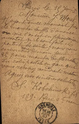 Paris — Carta manuscrita em cartão postal