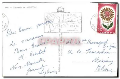 Menton — Recordações de Menton — Edições de Arte Montluçon — Verso