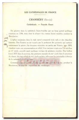 Chambéry (Savoie) — Katedra (Fasada Zachodnia) — Kolekcja Paulauberge, 5. seria — Rewers