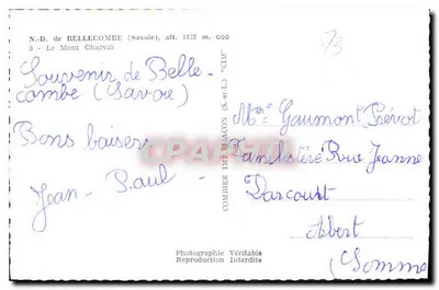 Góra Charvin — Bellecombe (Savoie) — Cim — N° 3 — CPAHACON — Rewers