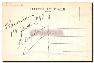 Chamonix-Mont-Blanc — widok panoramiczny na zasnieżone góry — L. Morasud, fot. wyd. (Haute-Savoie) n°538 — Rewers