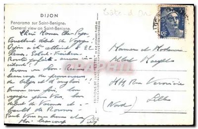 Dijon — Panorama sobre Saint-Bénigne — Editor Estel, n°862 — Verso
