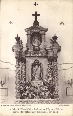 Orain (Côte-d'Or) — Interior da igreja — Retábulo Virgem de Illy, século xv — Edição Rabiet