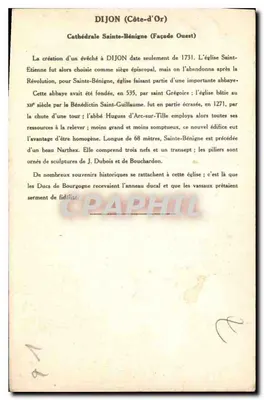 Dijon (Côte-d'Or) — Katedra Świętej Bénigne (Façada Zachodnia) — Kolekcja Kolarsine i Solution Pautauberge, 3. seria — Rewers