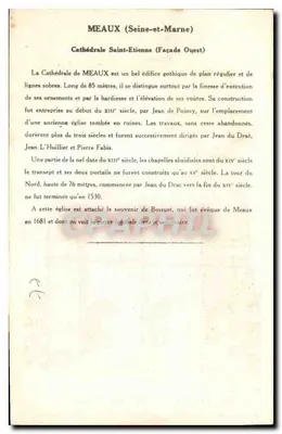 Catedral de Meaux — Fachada Oeste — Coleção da Kolarsine e da Solution Pautauberge, 4ª Série — Verso