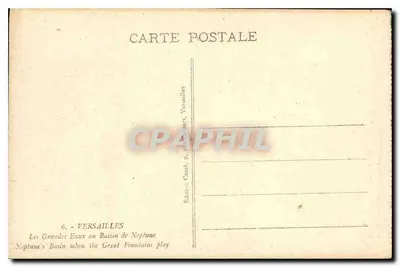 Les Grandes Eaux ou Bassin de Neptune, Versailles — Wydawnictwo Coard, 3, rue de Bert, Versailles — Rewers