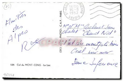 Col du Mont-Cenis — Jezioro — REAL-PHOTO - C.A.P. - 126 — Rewers