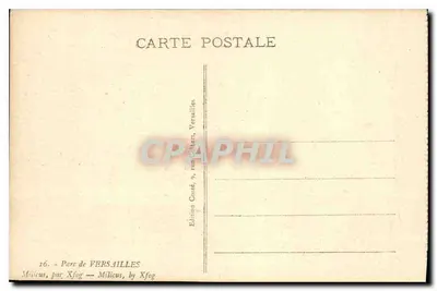 Parque de Versalhes — Jardim à la francesa com estátua — Edição Costé, 9, rue Colbert, Versalhes — Verso
