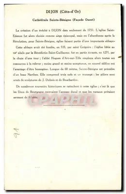 Dijon (Côte-d'Or) — Katedra św. Bénigne (Façada zachodnia) — Kolekcja Kolarsine i Solution Pautaubege, 3. seria — Rewers