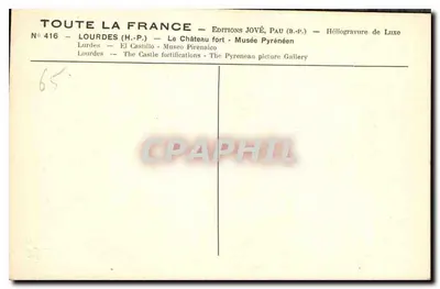Lourdes (H.-P.) — Zamek wzniesiony — Wydawnictwo JOVÉ, Pau (B.-P.) — N° 416 — Rewers