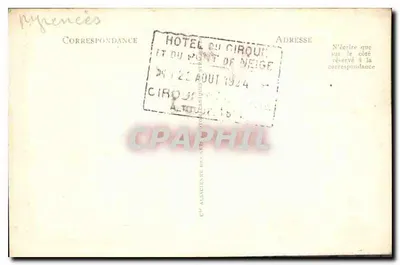 Gavarnie — Grande Cascade (altura 422 m) — Bilhete postal antigo — Verso