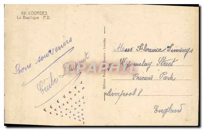 Lourdes — La Basilique — Edizione Paldy de Lourdes, n°59 — Verso