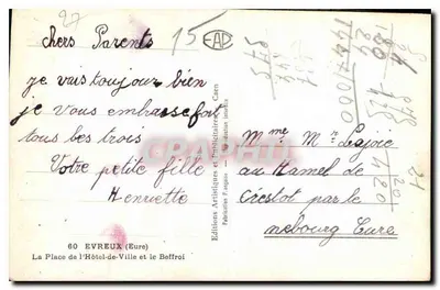 Place de l'Hôtel-de-Ville en de Klokkenstoel — Evreux (Eure) — Éditions Artistiques et PubliCaires — Achterkant