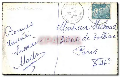 Zamek Villedieu-les-Poêles — widok fasady — Stara pocztówka — Rewers