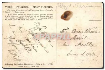Fougères — Jardim Público — Panorama — Impresso por D. A. Longuet, Paris — Verso