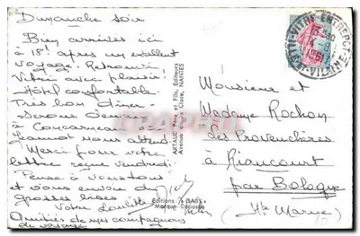 Vitré — Vista panorâmica com castelo feudal, lago do jardim público e igreja — Editor Artaud e Fils, Nantes — Verso