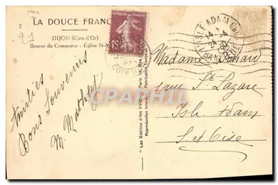 Dijon - Bursa Handlowa i Katedra Świętego Martyna — Les Éditions d'Art YVO, Paryż — Rewers