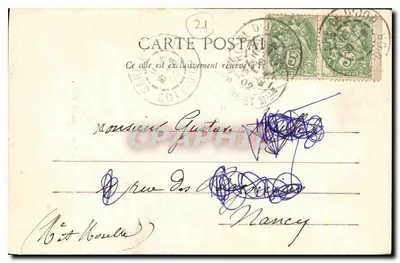 Nancy — carta postal datada por volta de 1902 — editor desconhecido, número de série não visível — Verso