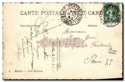 Menton — Widok ogólny — Wydawca L'Armée Nationale des Capucines, nr 8 — Rewers