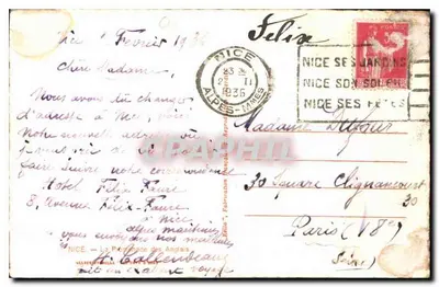 Promenade dos Ingleses — Nice — editor desconhecido — Verso