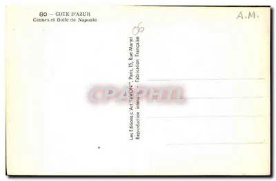 Cannes i Zatoka Napoule — Wybrzeże Azury — Wydawnictwo 'Art' WOON, Paryż — Rewers