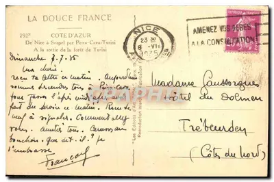 Widok z drogi z Nicei do Sospel przez Peira-Cava-Turini — La Douce France, nr 2928 — Rewers