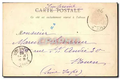 Arânes w Cimiez — widok ruin i drzew — wydawca T.R. Rihouet, nr 18 — Rewers