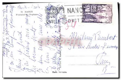 Nancy — Fonte de Netuno — Edições Roeder — Verso