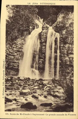 A grande cascata do Flumen — Estrada de St-Claude para Septmoncel — L. Michaux, Edição Bellegarde, n°625