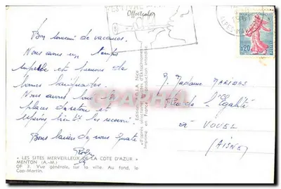 Menton (A.-M.) — Ogólny widok miasta, w tle Cap-Martin — Wydawnictwo A.D.I.A. Francja — Rewers
