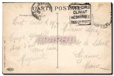 Monte-Carlo — O Casino e os Jardins — Edição J. Gilletta & Cie, n°762 — Verso