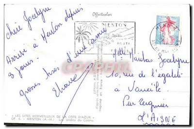 Jardins du Casino — Menton — wydawnictwo A.D.I.A. OF. 6 — Rewers