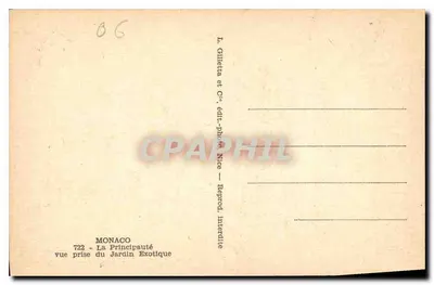 Monaco — La Principessa — vista presa dal Giardino Esotico — L. Gilletta et Cie, editore-foto. Nizza — Verso