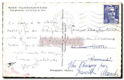 A Cegonha — Vista geral em direção ao Cabo de Nice — Éditions Véritable — Verso