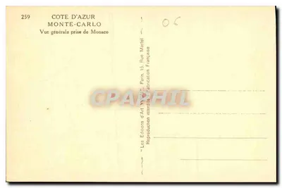 Ogólny widok z Monako — Côte d'Azur — Wydawnictwo Art Yvon, Paryż — Rewers