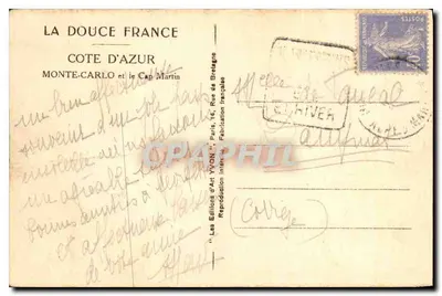 Widok z lotu nad Monte-Carlo i Cape Martin — Delikatna Francja, wydawnictwo Yvon — Rewers