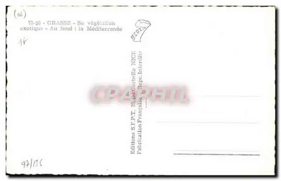 Grasse — Sua vegetação exótica — No fundo: a Mediterâneo — Éditions S.F.P.T. NICE — Verso